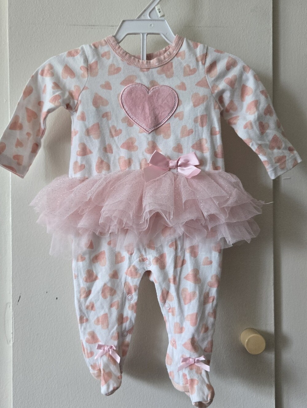 3/$20 Baby Essentials Pink Heart Tulle Tutu One-Piece Footie 3m